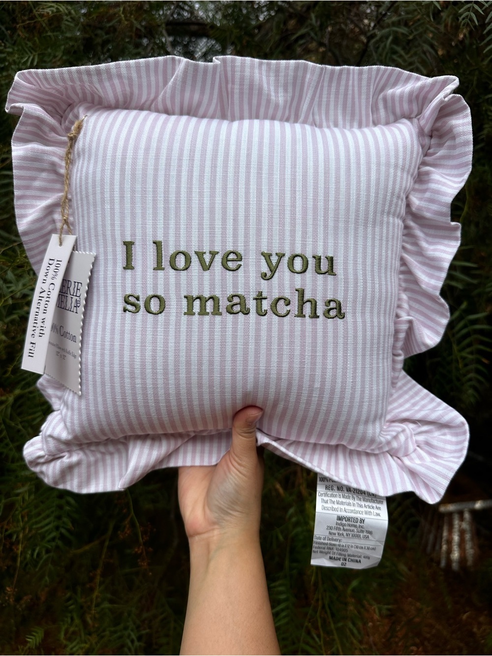 I love you so matcha - Striped Ruffle Decorative Pillow - Valerie & Amelia NWT